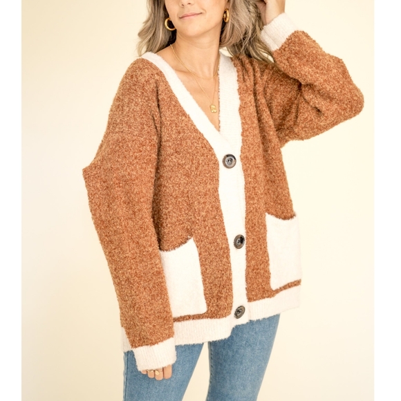 PINCH Chic Fuzzy Thick Camel Cardigan - Picture 5 of 8